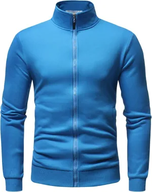 Maiyifu-GJ Men's Casual Full Zip Stand Collar Cardigans Lightweight Fleece Mock Neck Sweatshirt Slim Fit Winter Warm Jacket