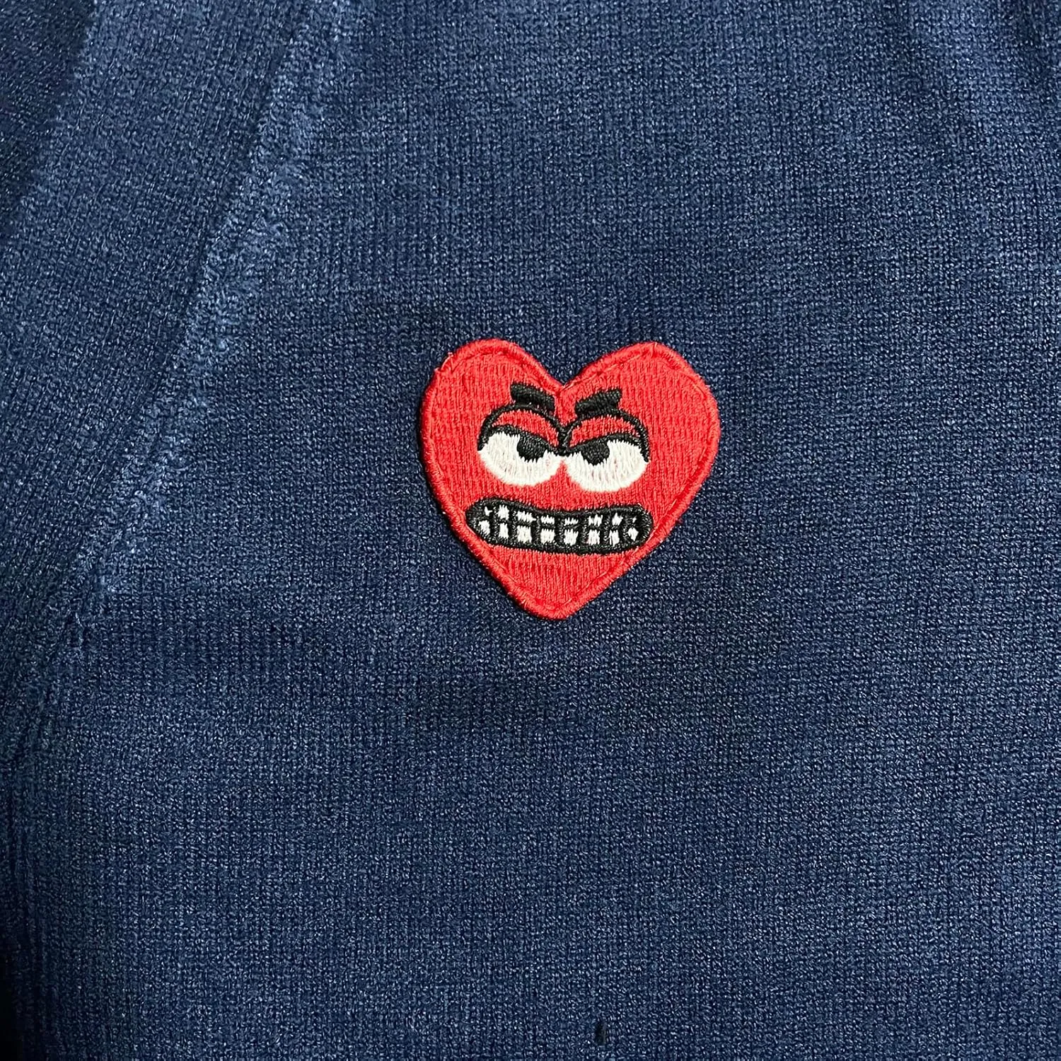 Men Cardigan V-Neck Red Snag Eyes Heart Embroidery Cotton with Button Solid Casual Fit Open Front Sweater