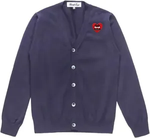 Men Cardigan V-Neck Red Snag Eyes Heart Embroidery Cotton with Button Solid Casual Fit Open Front Sweater