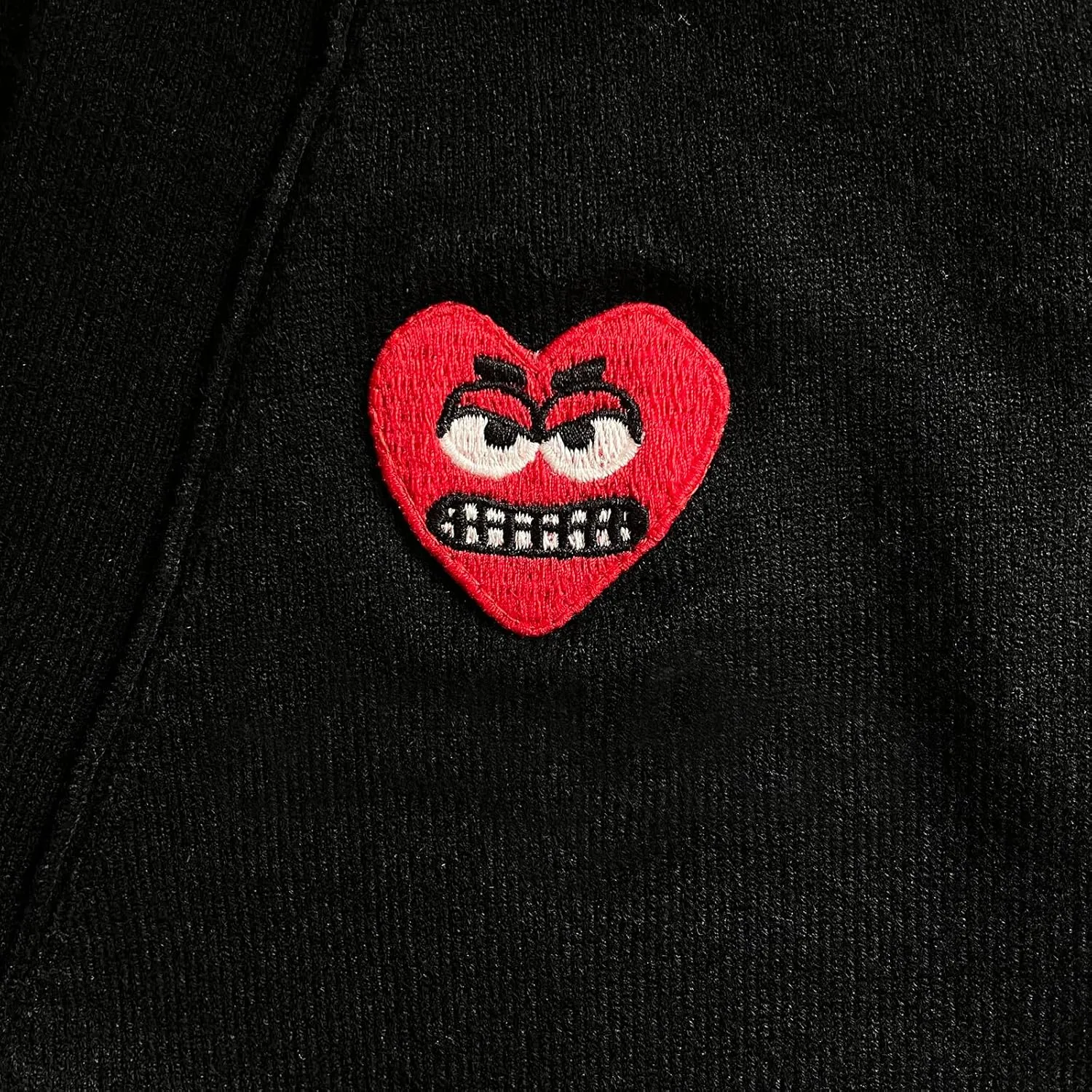 Men Cardigan V-Neck Red Snag Eyes Heart Embroidery Cotton with Button Solid Casual Fit Open Front Sweater
