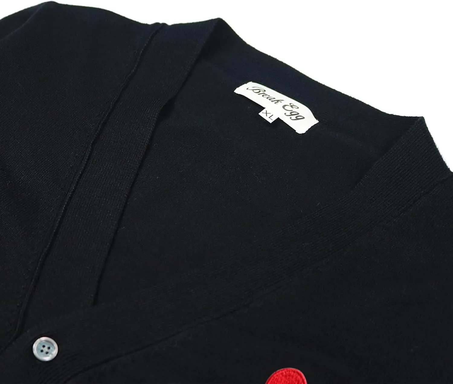 Men Cardigan V-Neck Red Snag Eyes Heart Embroidery Cotton with Button Solid Casual Fit Open Front Sweater