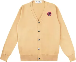 Men Cardigan V-Neck Red Various Interesting Heart Embroidery Cotton with Button Solid Casual Fit Open Front Sweater