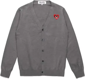 Men Cardigan V-Neck Red Various Interesting Heart Embroidery Cotton with Button Solid Casual Fit Open Front Sweater