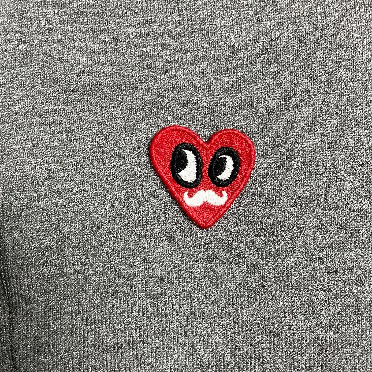 Men Cardigan V-Neck Red Various Interesting Heart Embroidery Cotton with Button Solid Casual Fit Open Front Sweater