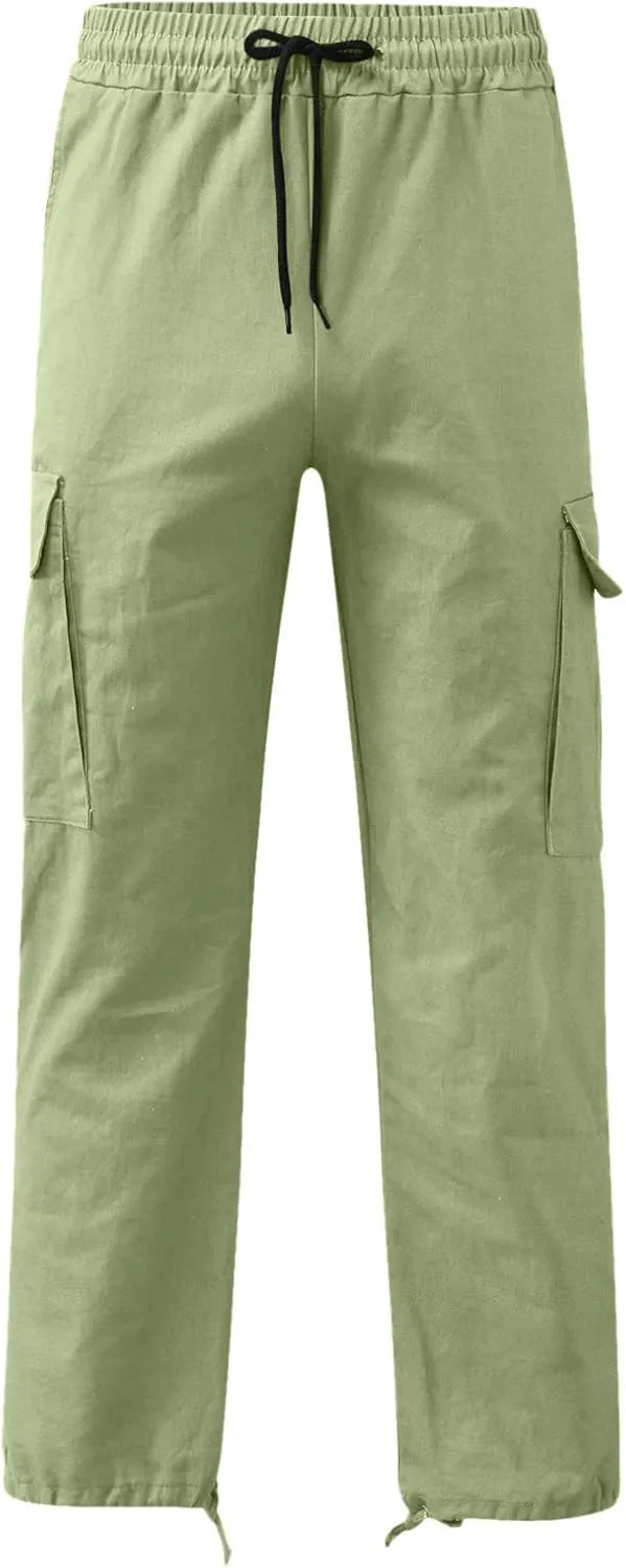 Men Cargo Pants, 2024 Pants for Men Casual Cotton Drawstring Lightweight Relaxed Fit Work Pants Multi Pockets