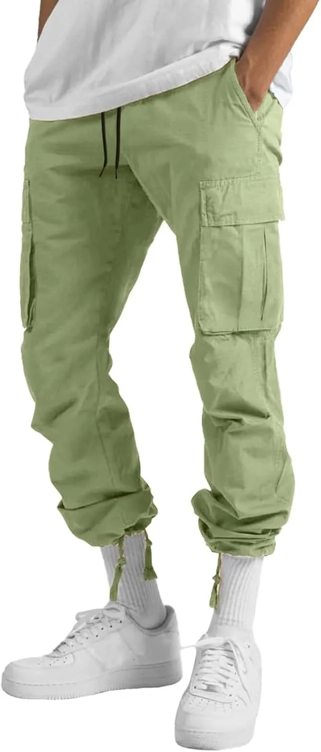 Men Cargo Pants, 2024 Pants for Men Casual Cotton Drawstring Lightweight Relaxed Fit Work Pants Multi Pockets