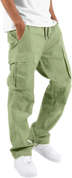 Men Cargo Pants, 2024 Pants for Men Casual Cotton Drawstring Lightweight Relaxed Fit Work Pants Multi Pockets