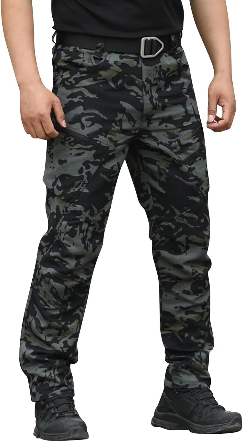 Men Cargo Pants Baggy Casual Trousers Hiking Water Resistant Tactical Pants Multi Pockets Straight Work Pants