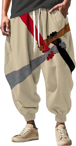 Men Hippie Harem Pants Men's Autumn Fun Print Fashion Street Feel Casual Sweatpants Cotton Drawstring Cargo Pants