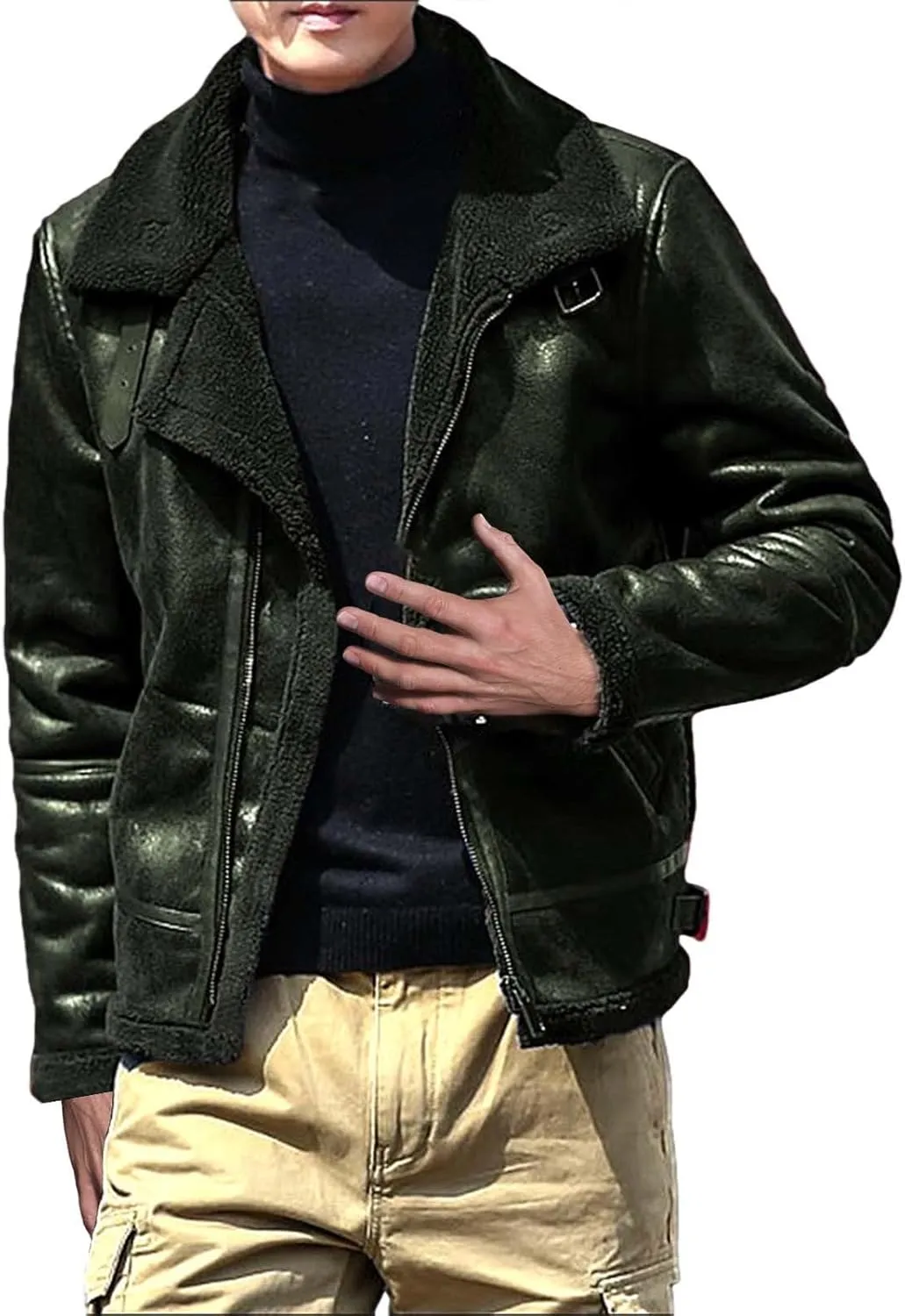 Mens 2023 Fleece Lined Faux Leather Suede Jackets Winter Sherpa Lined Trucker Jacket Warm Fleece Zip Up Work Coat