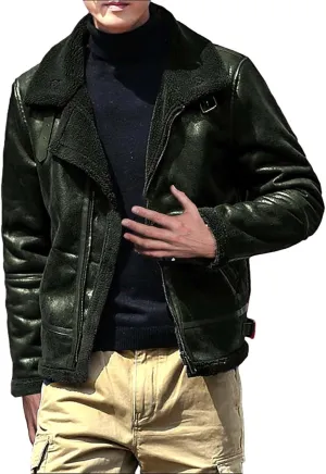 Mens 2023 Fleece Lined Faux Leather Suede Jackets Winter Sherpa Lined Trucker Jacket Warm Fleece Zip Up Work Coat