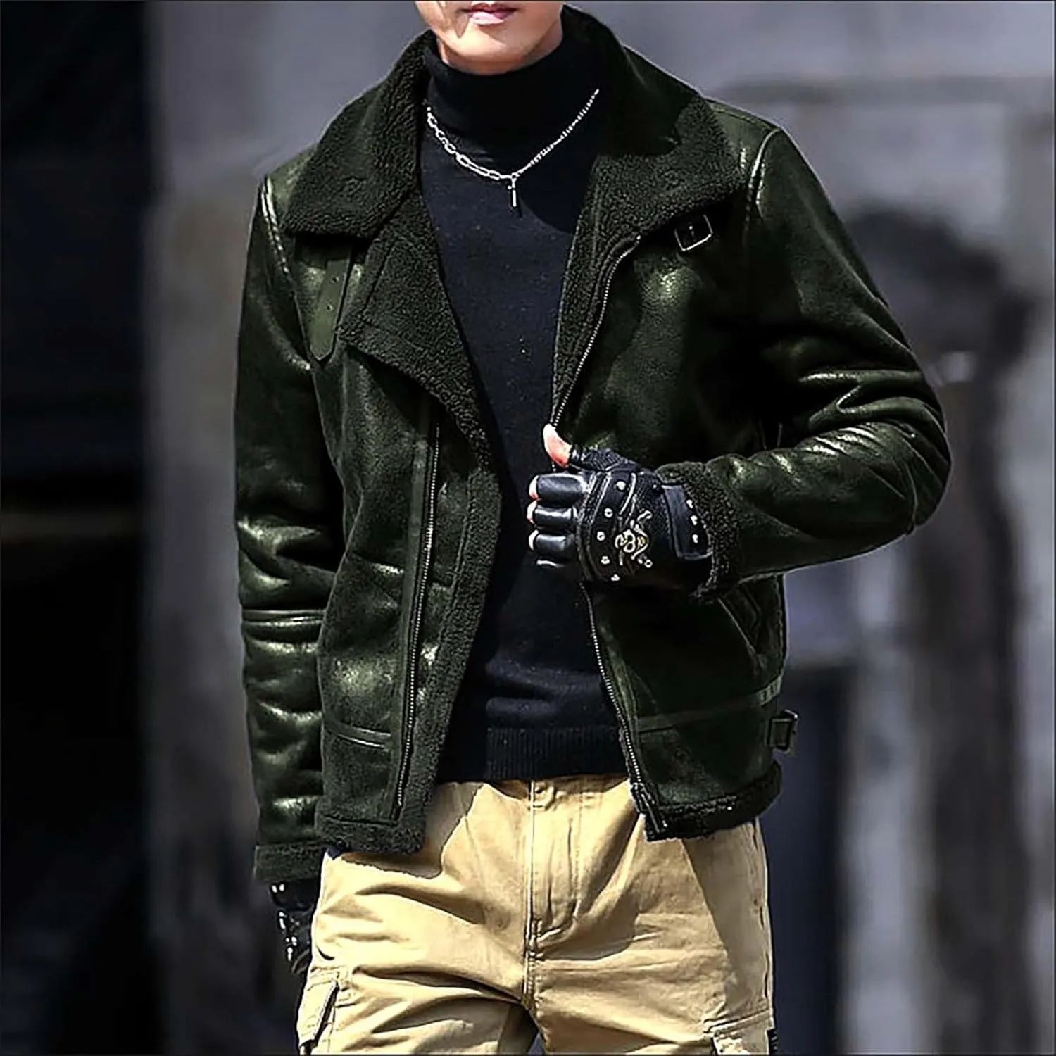 Mens 2023 Fleece Lined Faux Leather Suede Jackets Winter Sherpa Lined Trucker Jacket Warm Fleece Zip Up Work Coat