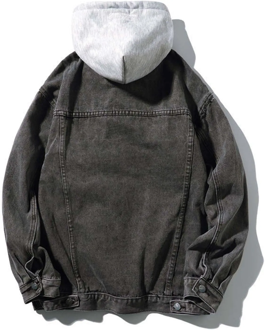 Mens 2024 Solid Color Denim Jackets Classic Button Pockets Tops Fashion Long Sleeve Hooded Jacket Fall Winter Coats