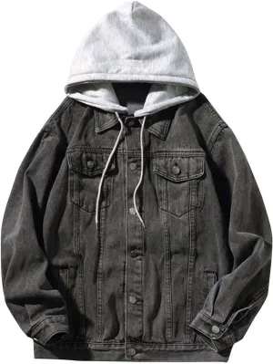 Mens 2024 Solid Color Denim Jackets Classic Button Pockets Tops Fashion Long Sleeve Hooded Jacket Fall Winter Coats