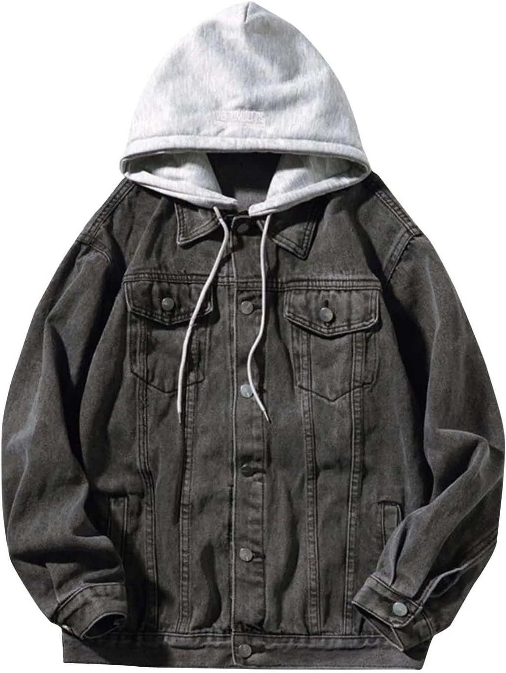 Mens 2024 Solid Color Denim Jackets Classic Button Pockets Tops Fashion Long Sleeve Hooded Jacket Fall Winter Coats