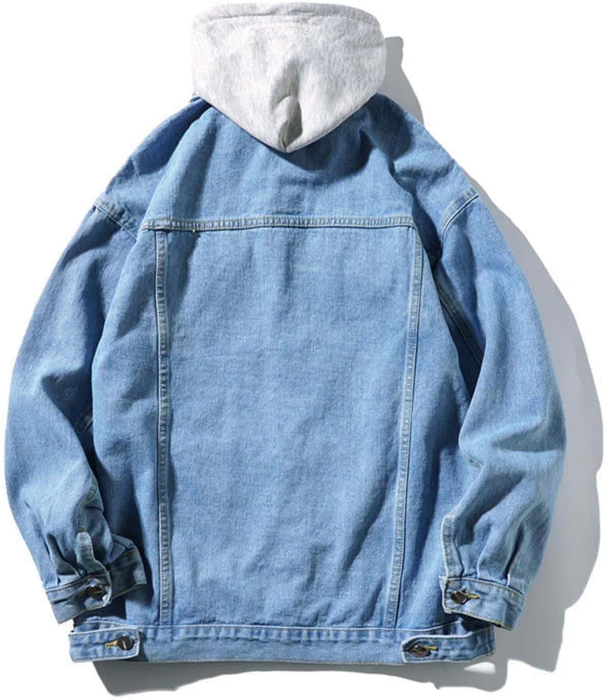 Mens 2024 Solid Color Denim Jackets Classic Button Pockets Tops Fashion Long Sleeve Hooded Jacket Fall Winter Coats