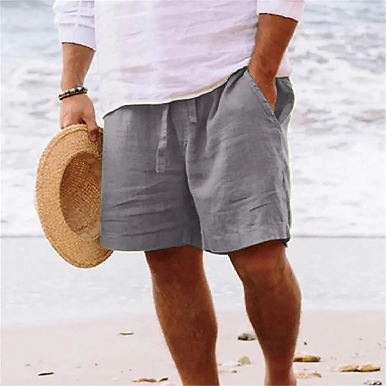 Mens 2025 Casual Shorts Summer Casual Classic Fit Drawstring Shorts Elastic Waist Loose Fit Short with Pockets