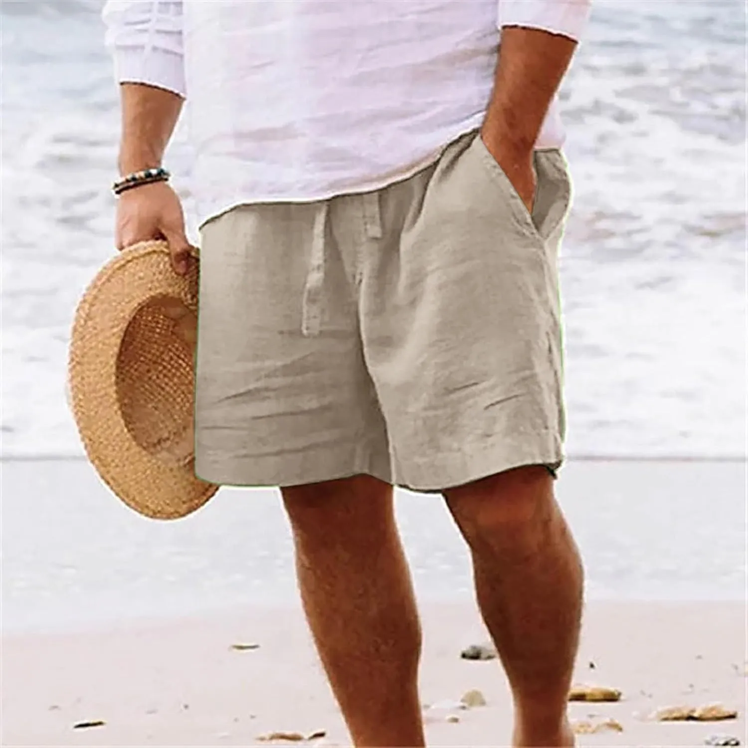 Mens 2025 Casual Shorts Summer Casual Classic Fit Drawstring Shorts Elastic Waist Loose Fit Short with Pockets