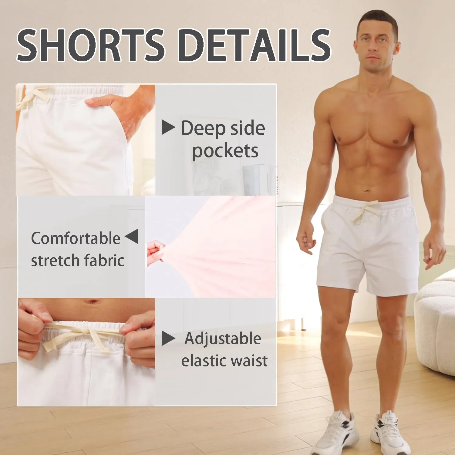 Mens 5 Inch Pajama Shorts Lounge Cotton Sleep Shorts Active Shorts Elastic Waist Lightweight PJ Bottoms Shorts