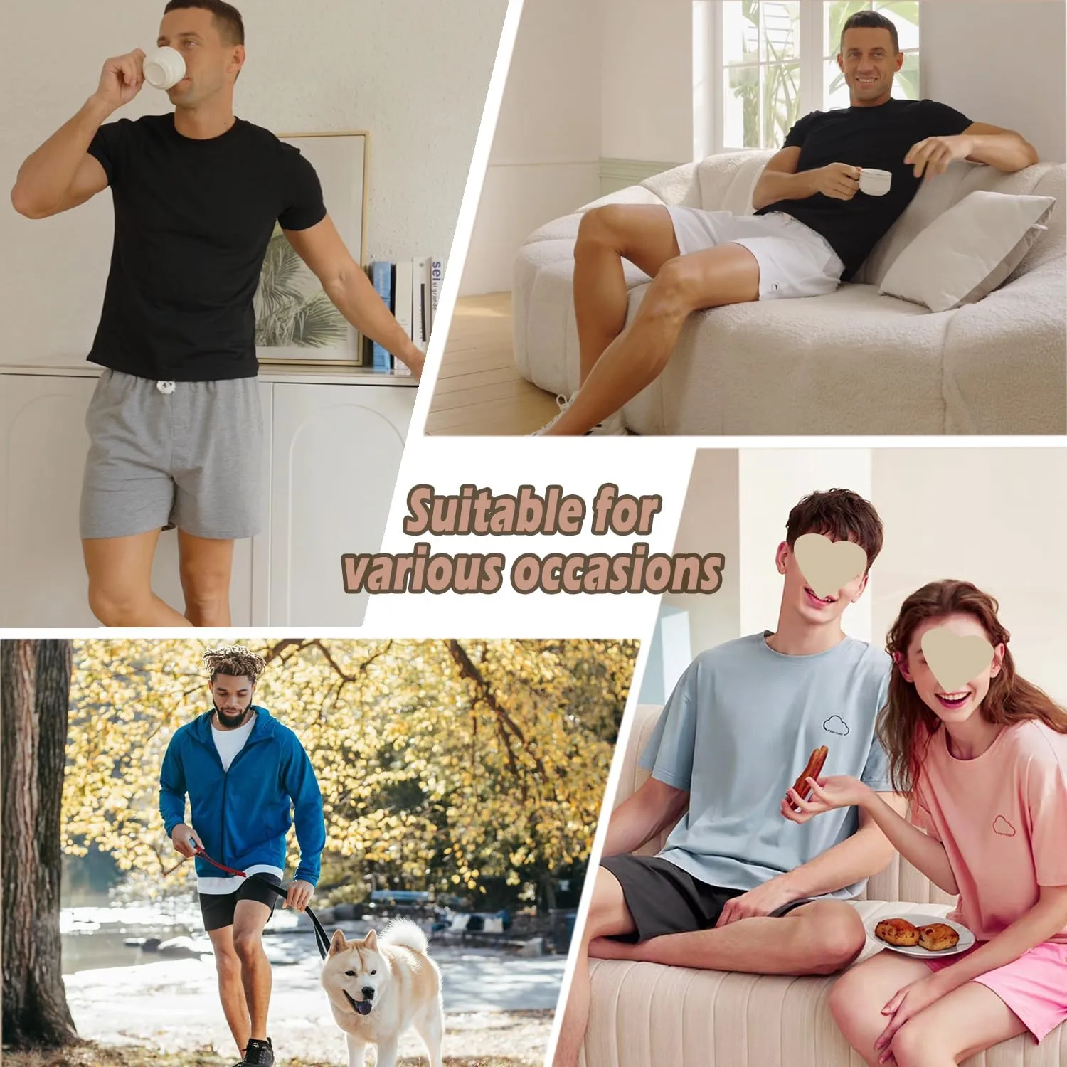 Mens 5 Inch Pajama Shorts Lounge Cotton Sleep Shorts Active Shorts Elastic Waist Lightweight PJ Bottoms Shorts