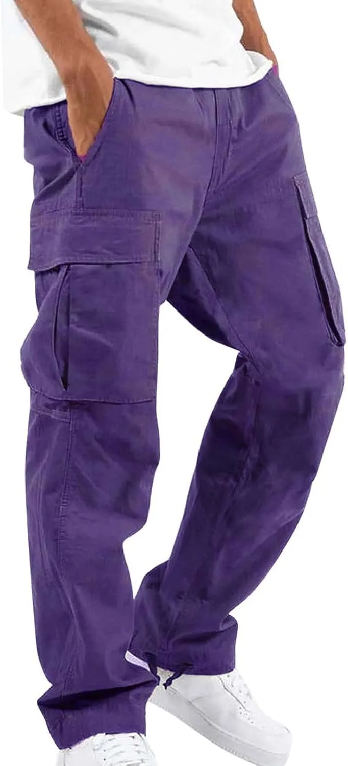 Mens Athletic Sweatpants Mens Casual Waist Color Sports Hat Multi Woven Pocket Foot Rope Casual Hiking Pants Joggers