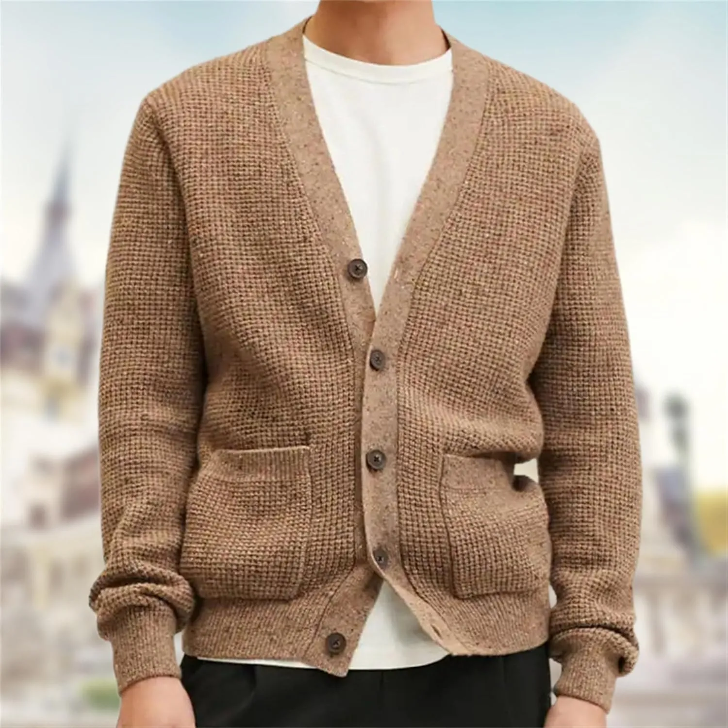 Mens Button Down Cardigan Sweaters Cable Knitted Ribbed Men Jackets Casual Long Sleeve Knitwear Cardigans