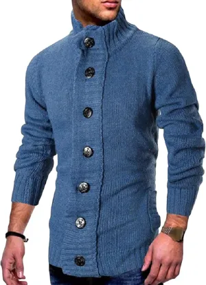 Men's Button Down Ribbed Cardigan Sweaters Stand Collar Cable Knit Sweater Loose Fit Long Sleeve Casual Cardigans