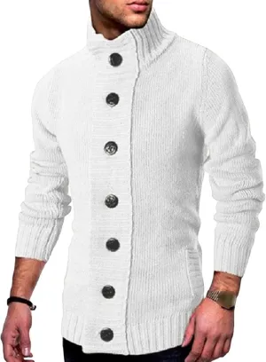 Men's Button Down Ribbed Cardigan Sweaters Stand Collar Cable Knit Sweater Loose Fit Long Sleeve Casual Cardigans