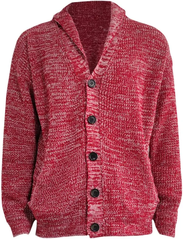 Men's Cable Knit Cardigan Sweater Collar Button Cardigans Slim Fit Sweaters Men Chunky Sweater with Pockets