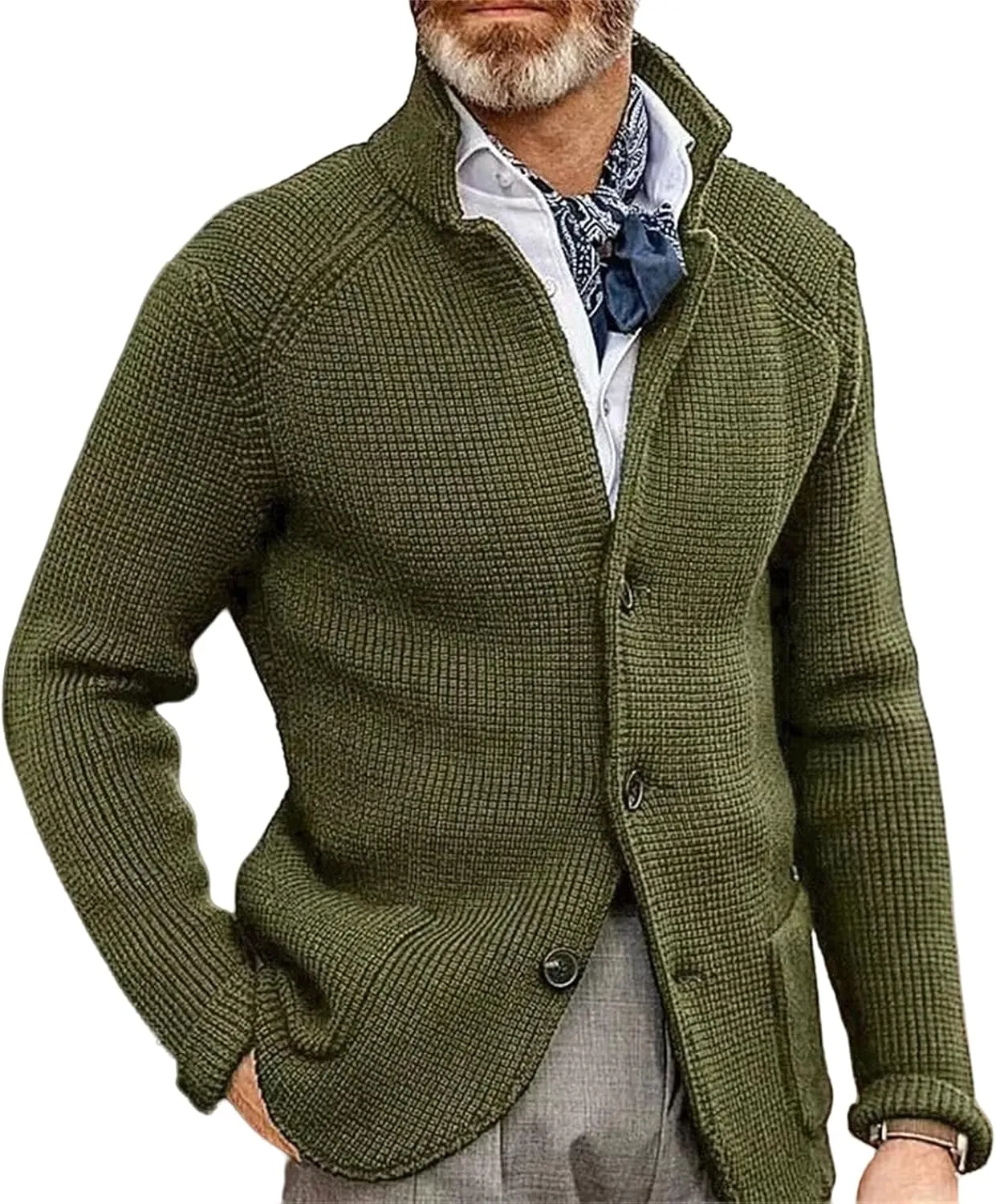 Mens Cardigan Sweater Stand Collar Button Down Knit Blazer Jacket Loose Fit Long Sleeve Casual Cardigans Knitwear