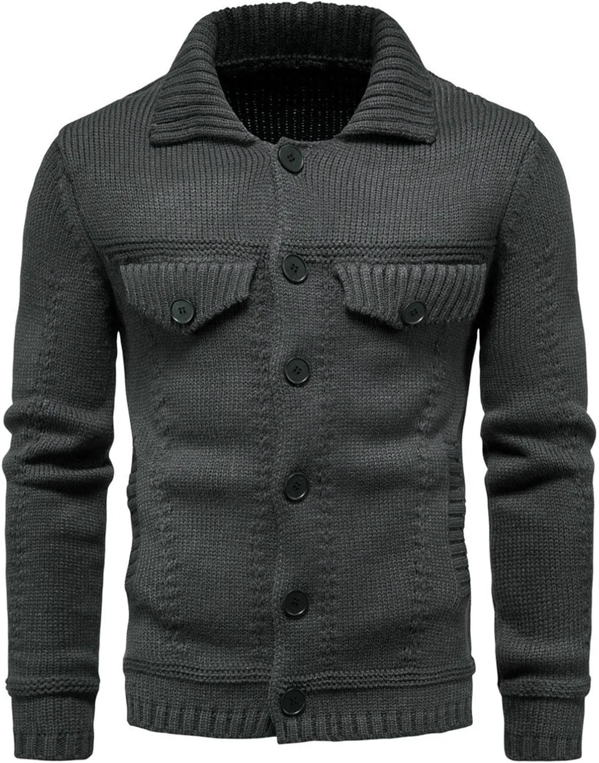 Men's Cardigan Sweaters Button Down Knit Sweater Open Front Cardigan Turn Down Collar Jacket Casual Winter Jackets