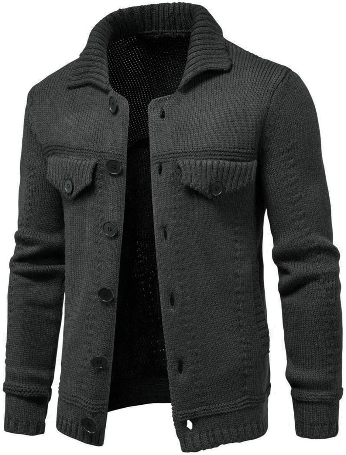 Men's Cardigan Sweaters Button Down Knit Sweater Open Front Cardigan Turn Down Collar Jacket Casual Winter Jackets