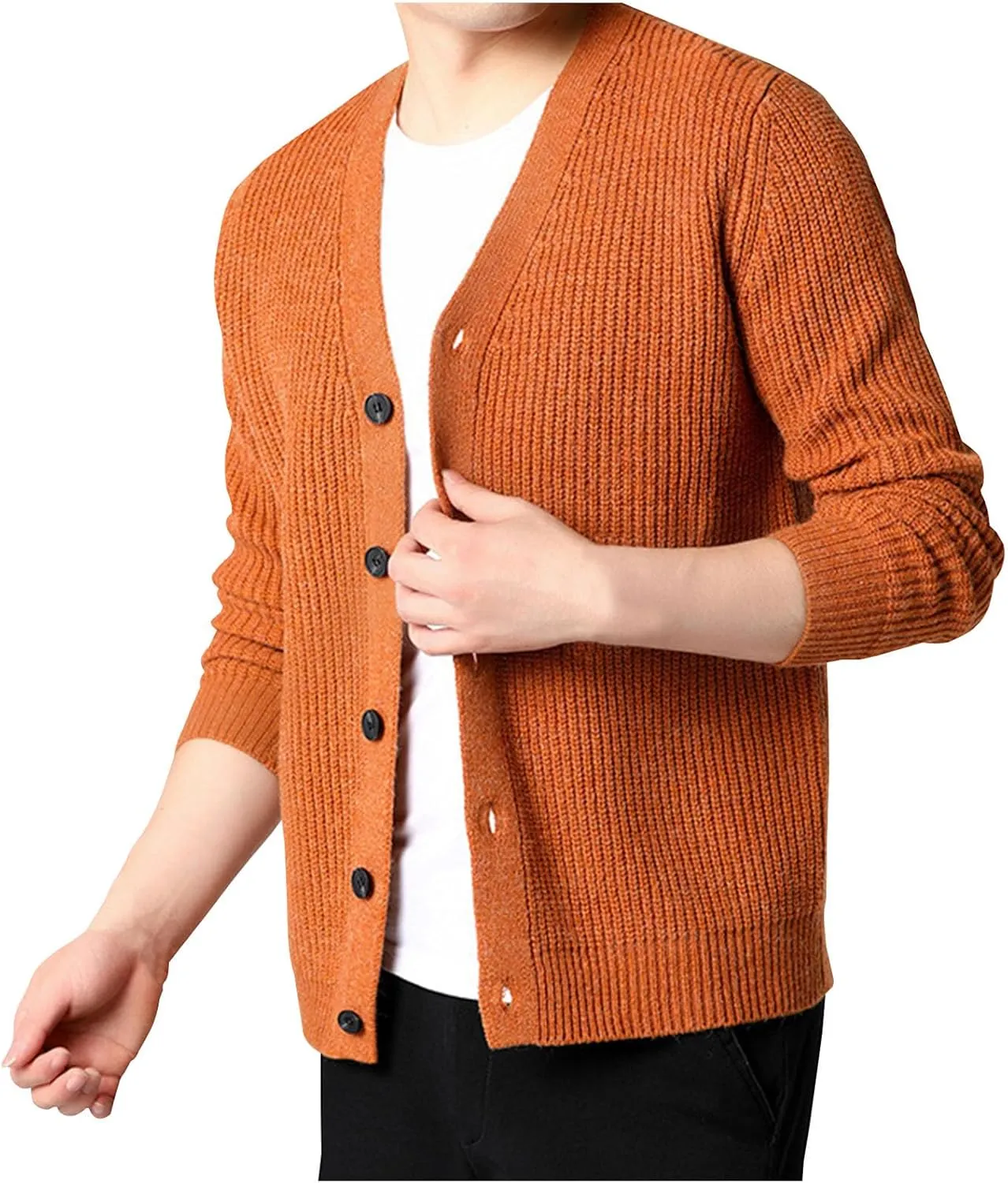 Men's Cardigan Sweaters Button Down Knit Sweater Textured V Neck Sweater Open Front Cardigan Casual Fall Tops