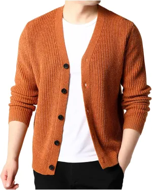Men's Cardigan Sweaters Button Down Knit Sweater Textured V Neck Sweater Open Front Cardigan Casual Fall Tops