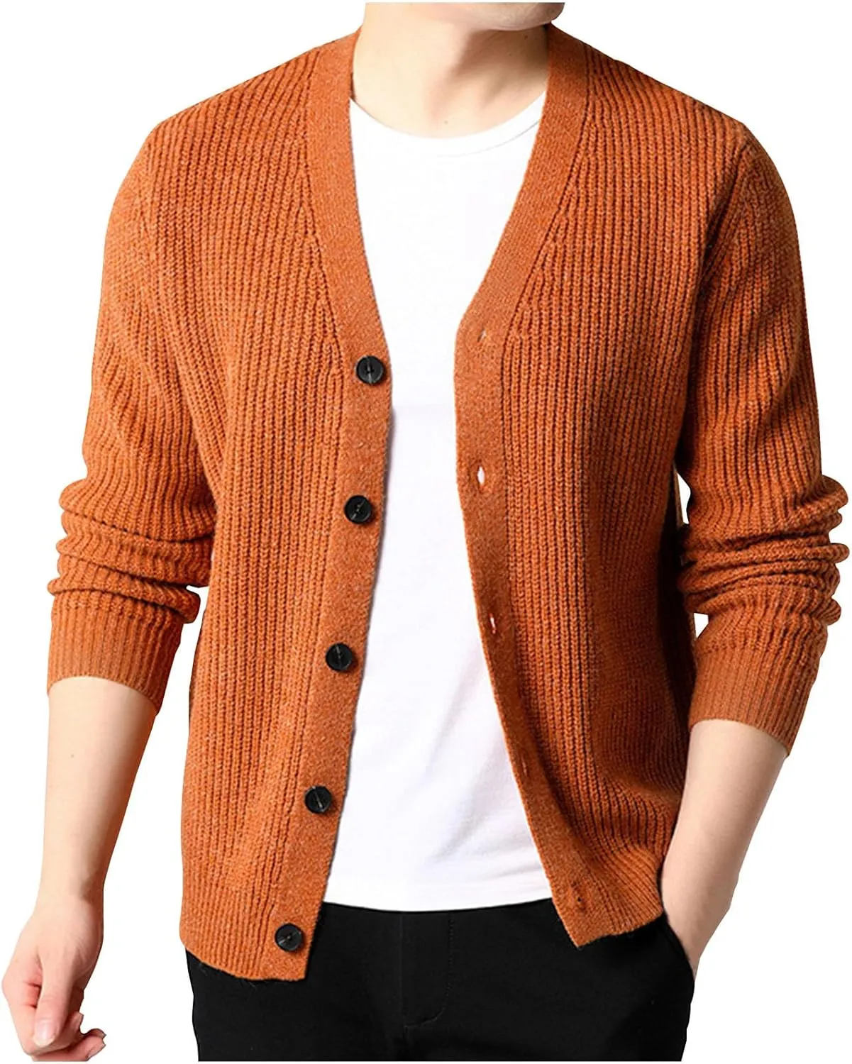Men's Cardigan Sweaters Button Down Knit Sweater Textured V Neck Sweater Open Front Cardigan Casual Fall Tops