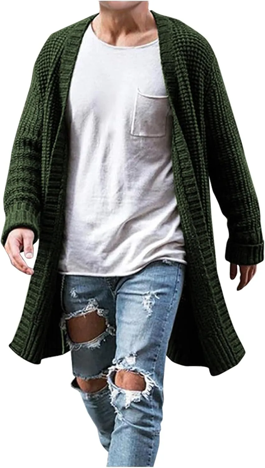 Men's Cardigan Sweaters with Buttons Knit Lapel Oversized Cardigan Thick Warm Casual Winter Cardigan