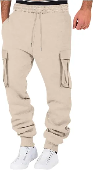 Mens Cargo Pants Casual Color Mens Pants Pocket Bodybuilding Men's Track Training Pants Loose Straight Sweatpants
