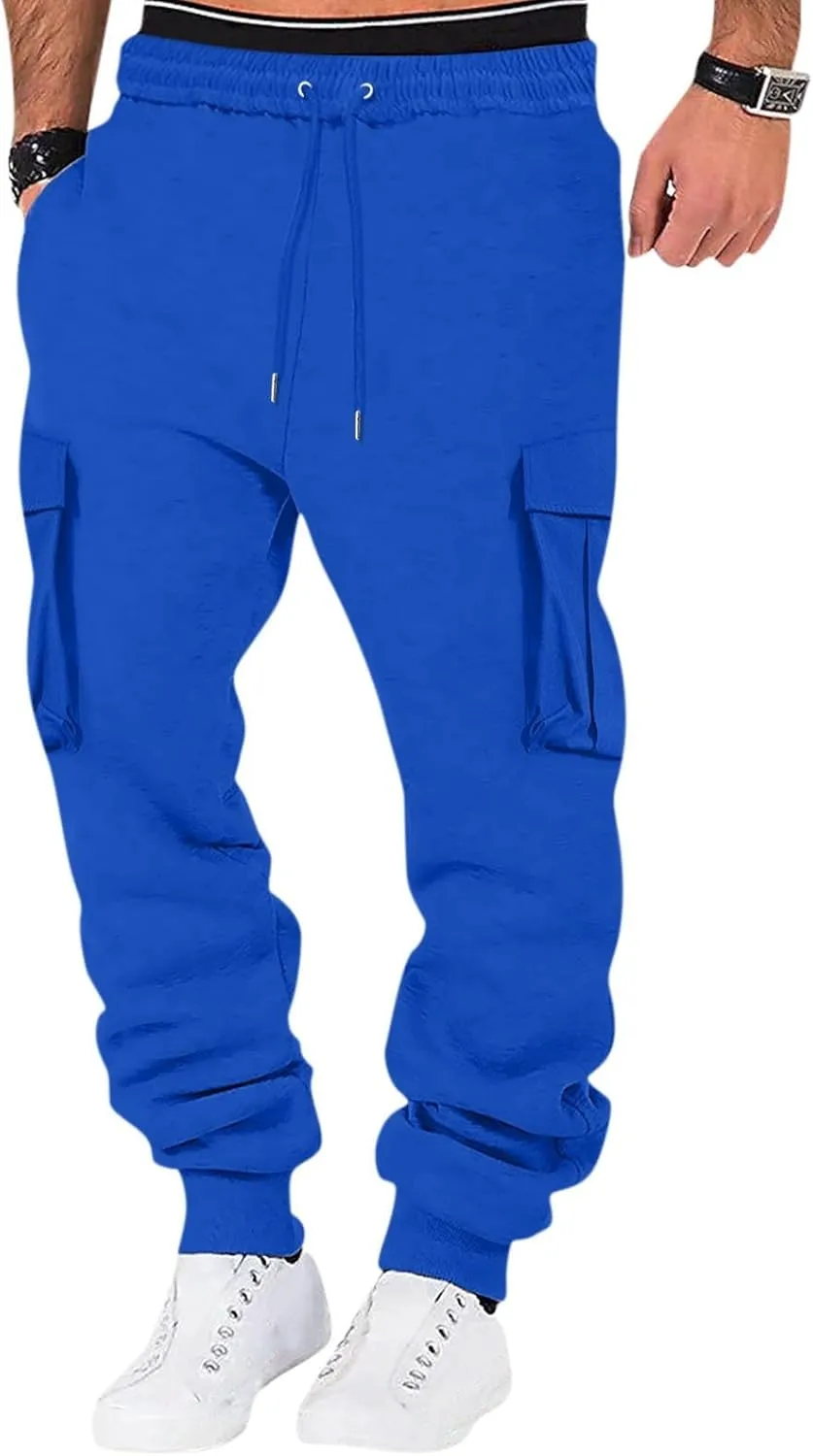 Mens Cargo Pants Casual Color Mens Pants Pocket Bodybuilding Men's Track Training Pants Loose Straight Sweatpants