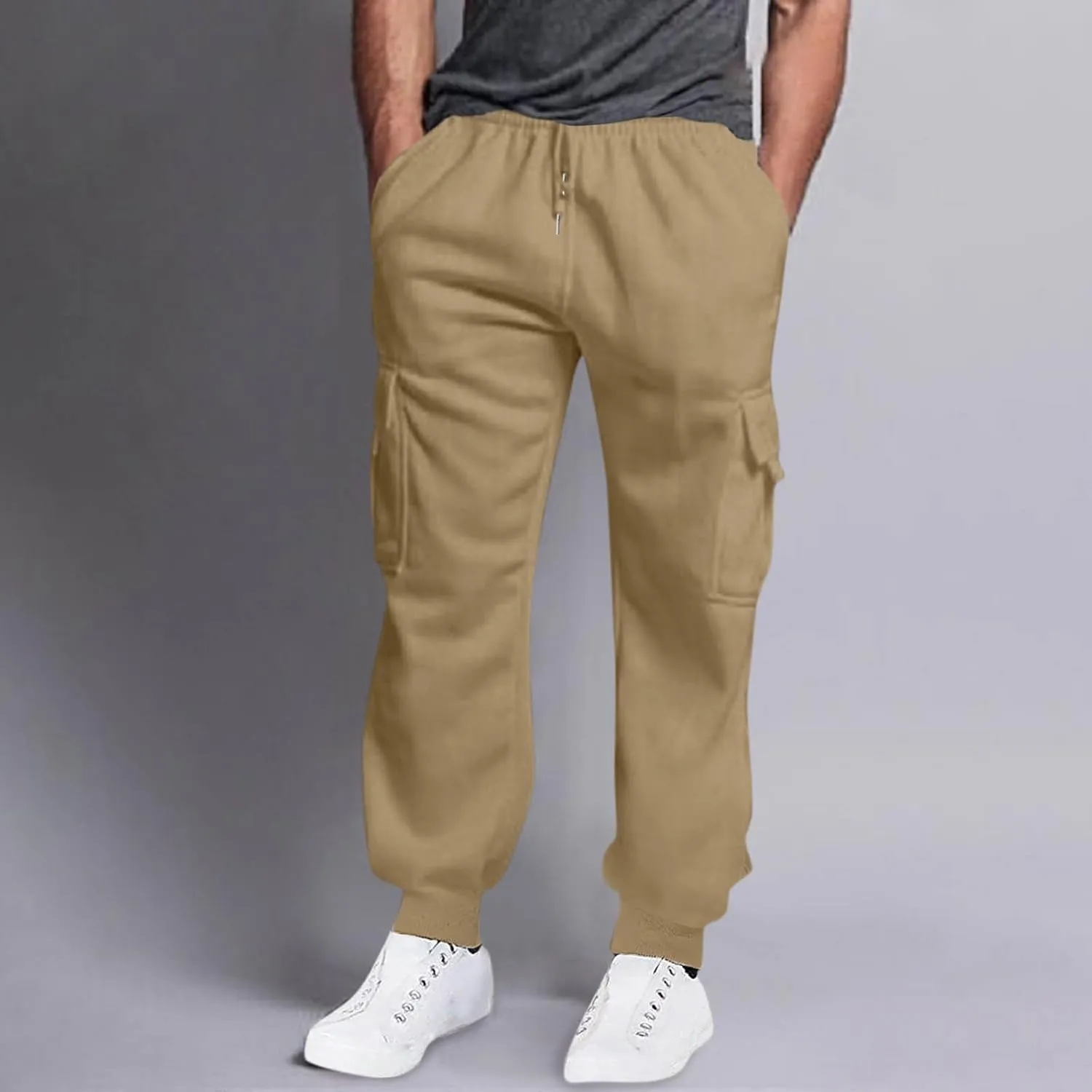 Mens Cargo Pants Casual Color Mens Pants Pocket Bodybuilding Men's Track Training Pants Loose Straight Sweatpants