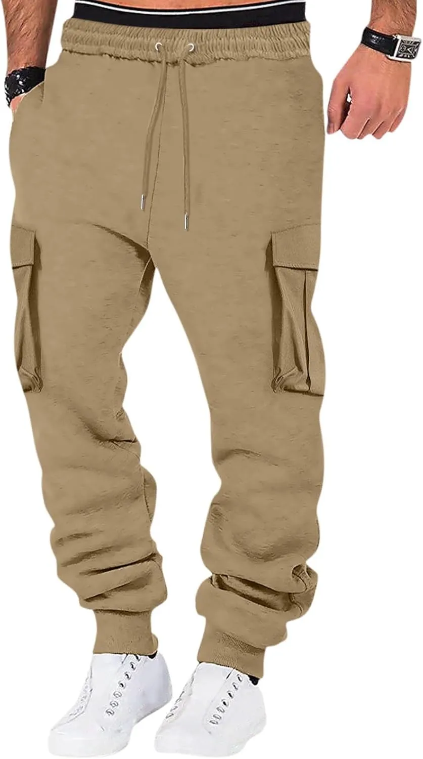 Mens Cargo Pants Casual Color Mens Pants Pocket Bodybuilding Men's Track Training Pants Loose Straight Sweatpants