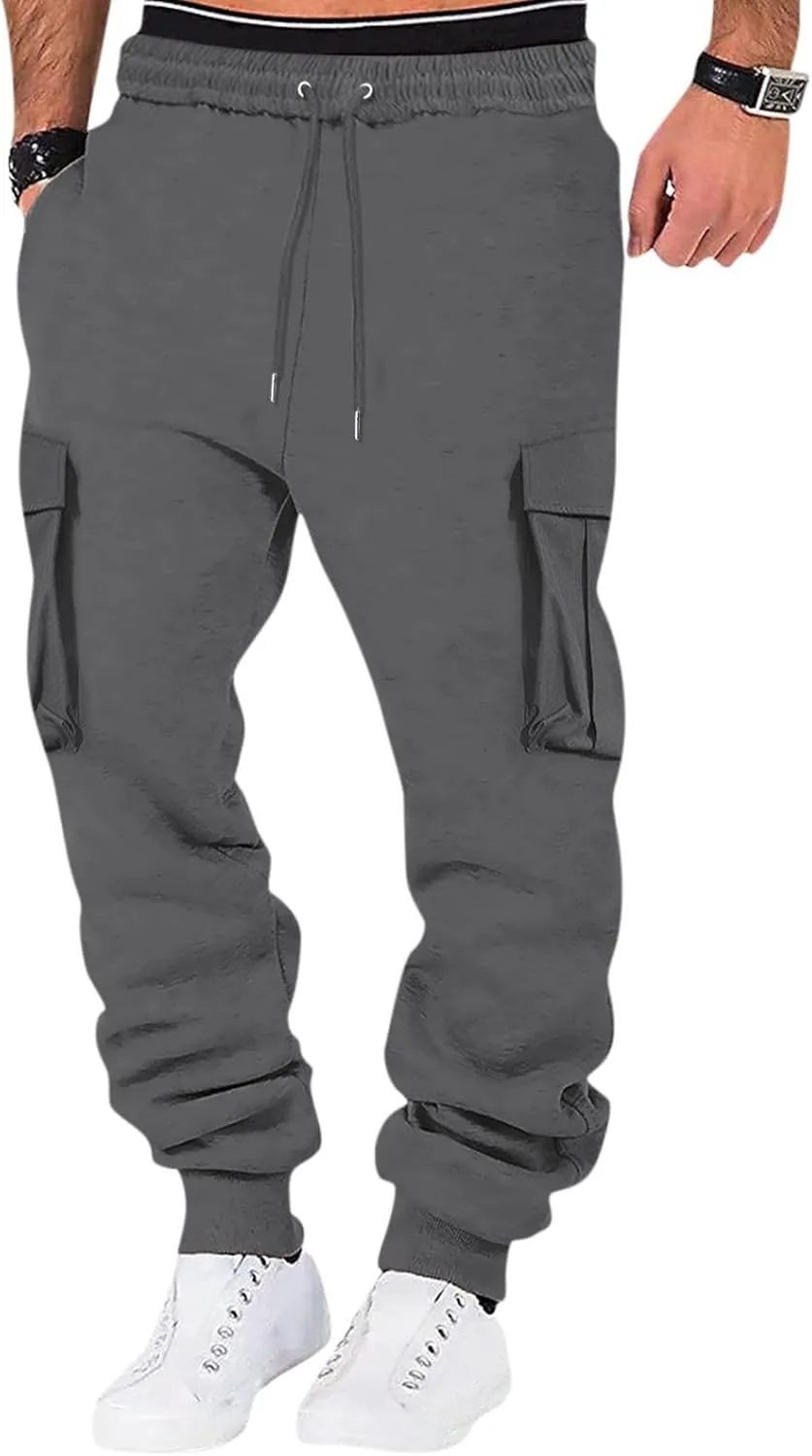 Mens Cargo Pants Casual Color Mens Pants Pocket Bodybuilding Men's Track Training Pants Loose Straight Sweatpants