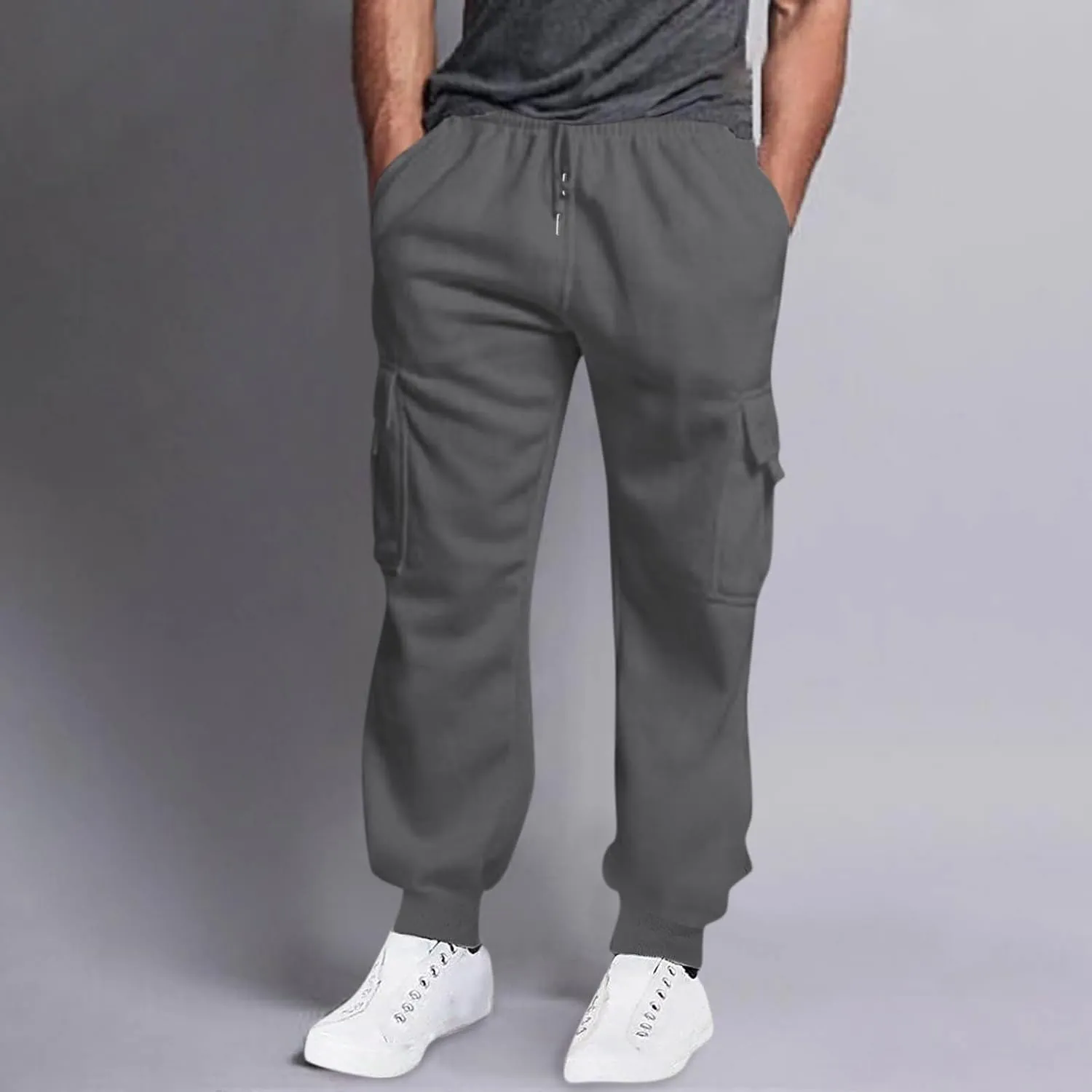 Mens Cargo Pants Casual Color Mens Pants Pocket Bodybuilding Men's Track Training Pants Loose Straight Sweatpants