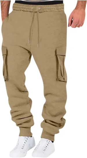 Mens Cargo Pants Casual Color Mens Pants Pocket Bodybuilding Men's Track Training Pants Loose Straight Sweatpants
