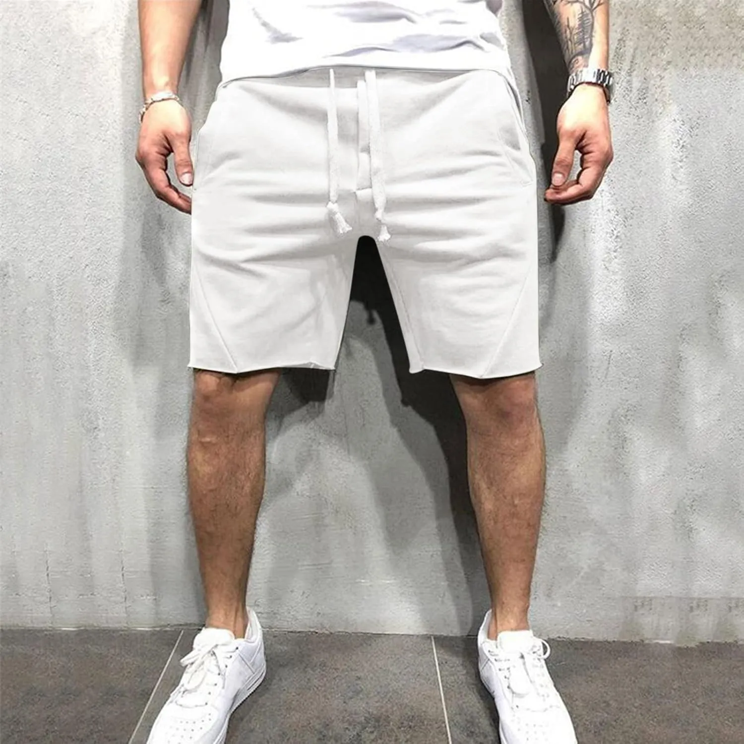 Men's Cargo Shorts Elastic Waist Lightweight Casual Classic Outdoor Jogger Lounge Cotton Shorts with Pockets