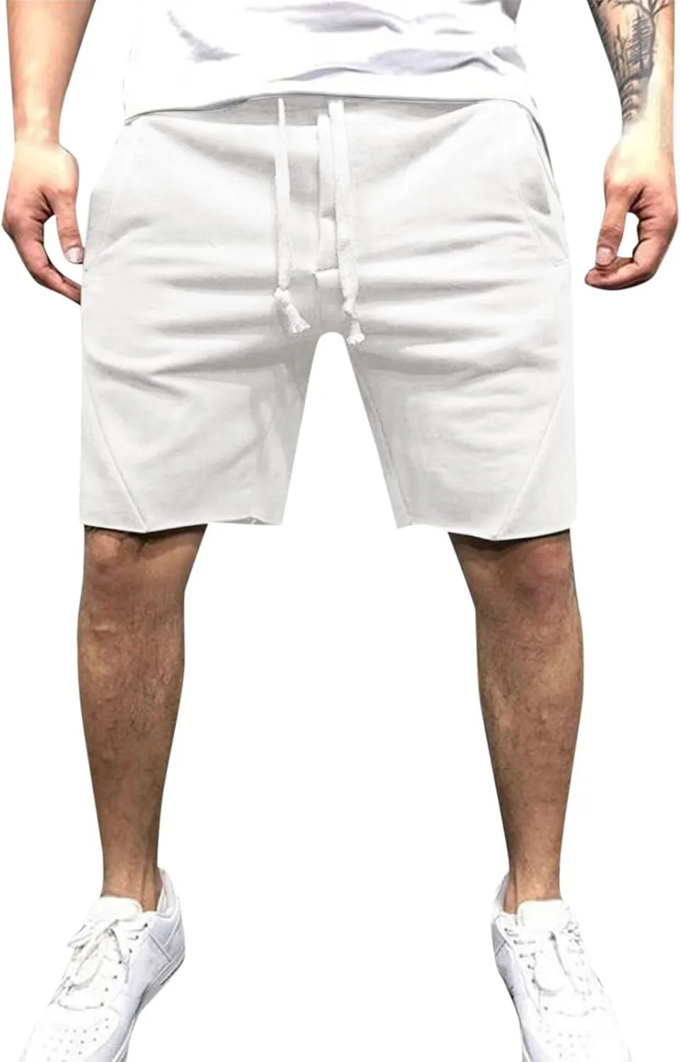 Men's Cargo Shorts Elastic Waist Lightweight Casual Classic Outdoor Jogger Lounge Cotton Shorts with Pockets