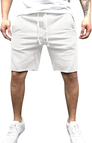 Men's Cargo Shorts Elastic Waist Lightweight Casual Classic Outdoor Jogger Lounge Cotton Shorts with Pockets