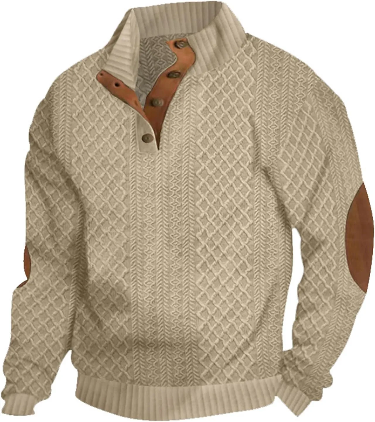Men's Cashmere Sweaters, Mens 1/4 Button Down Sweater with Elbow Patches, Vintage Sports Golf Pullover Collar Sweater