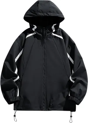 Men's Casual 2024 Drawstring Jacket Coats Trendy Loose Fit Long Sleeve With Zipper Classic Solid Hooded Jacket