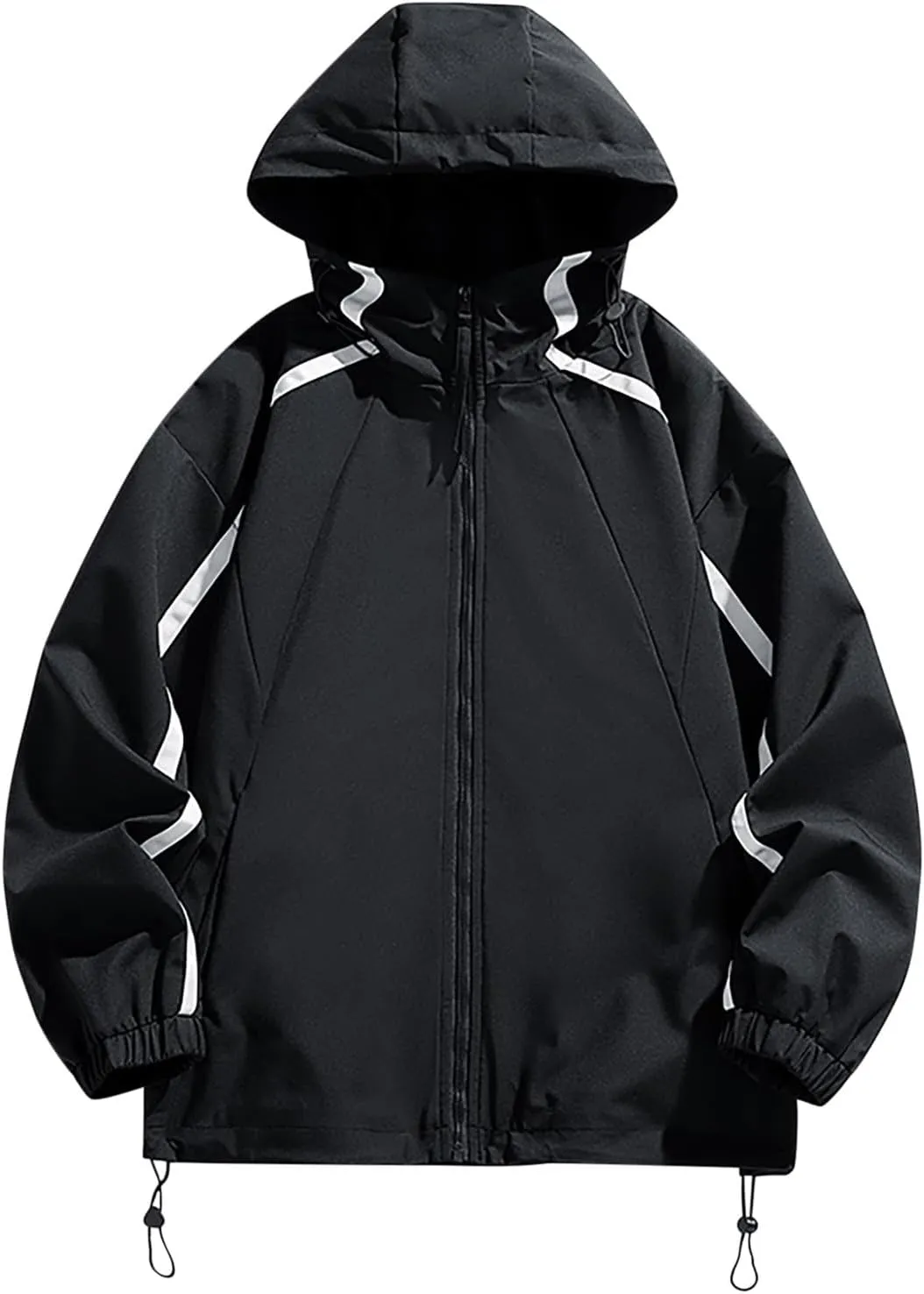 Men's Casual 2024 Drawstring Jacket Coats Trendy Loose Fit Long Sleeve With Zipper Classic Solid Hooded Jacket
