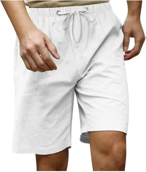 Men's Casual Cotton Linen Shorts Flat Front Short Pant Regular Fit Pants Workout Jogging Beach Shorts Breeches